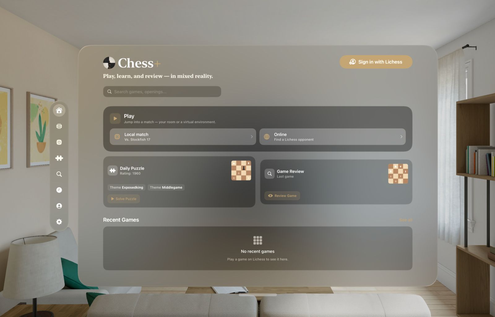 Chess+ home in mixed reality
